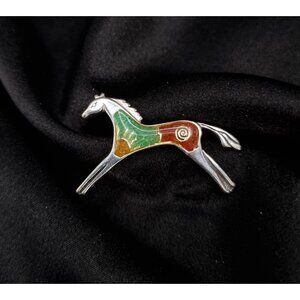Carolyn Pollack 925 Sterling Silver Horse Brooch With Multicolor Inlay Design